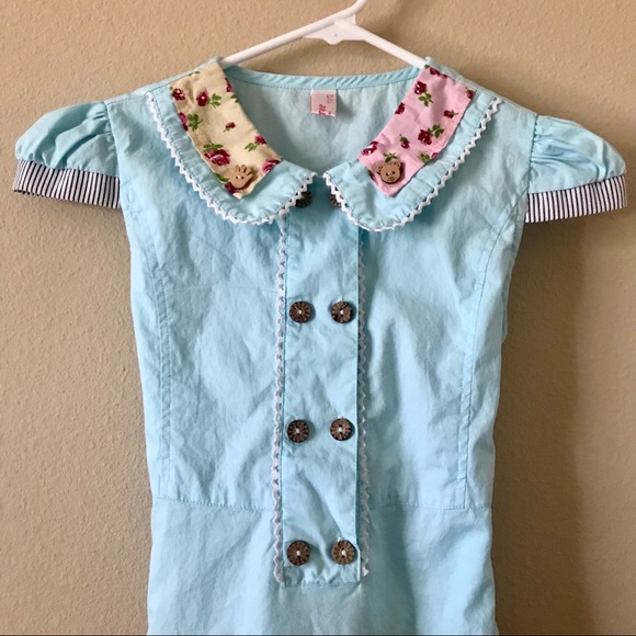 SUNBOREE Patchwork Blue Dress with Wooden Buttons - Picture 2 of 15